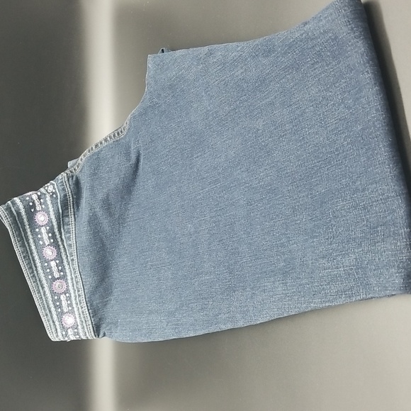 Calvin Klein Jeans Size 10 Embroidered Waist Leather LaceUp Front Wide Leg Jeans - Picture 6 of 13